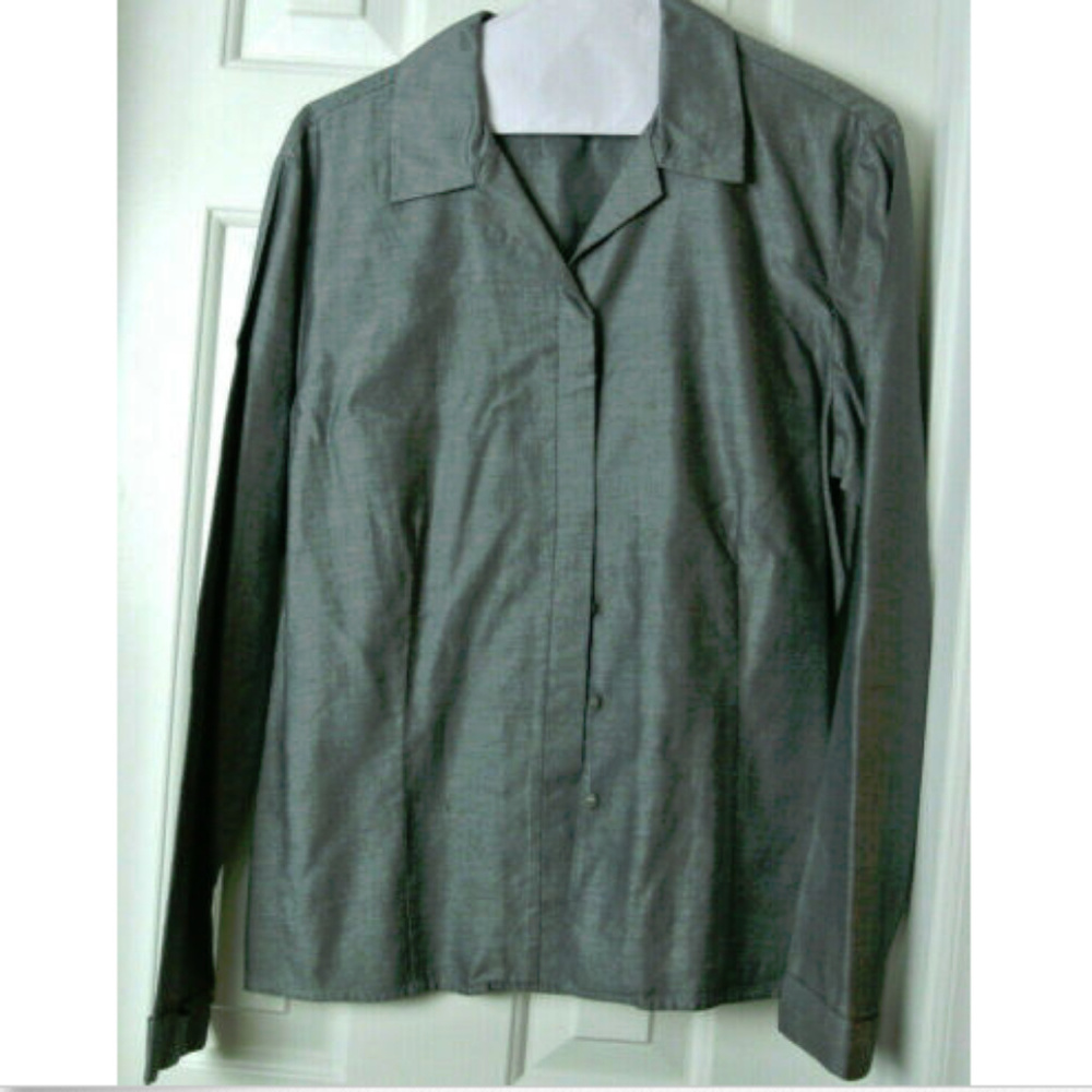 Ann Taylor Career Blouse Button Front Fitted Sz L